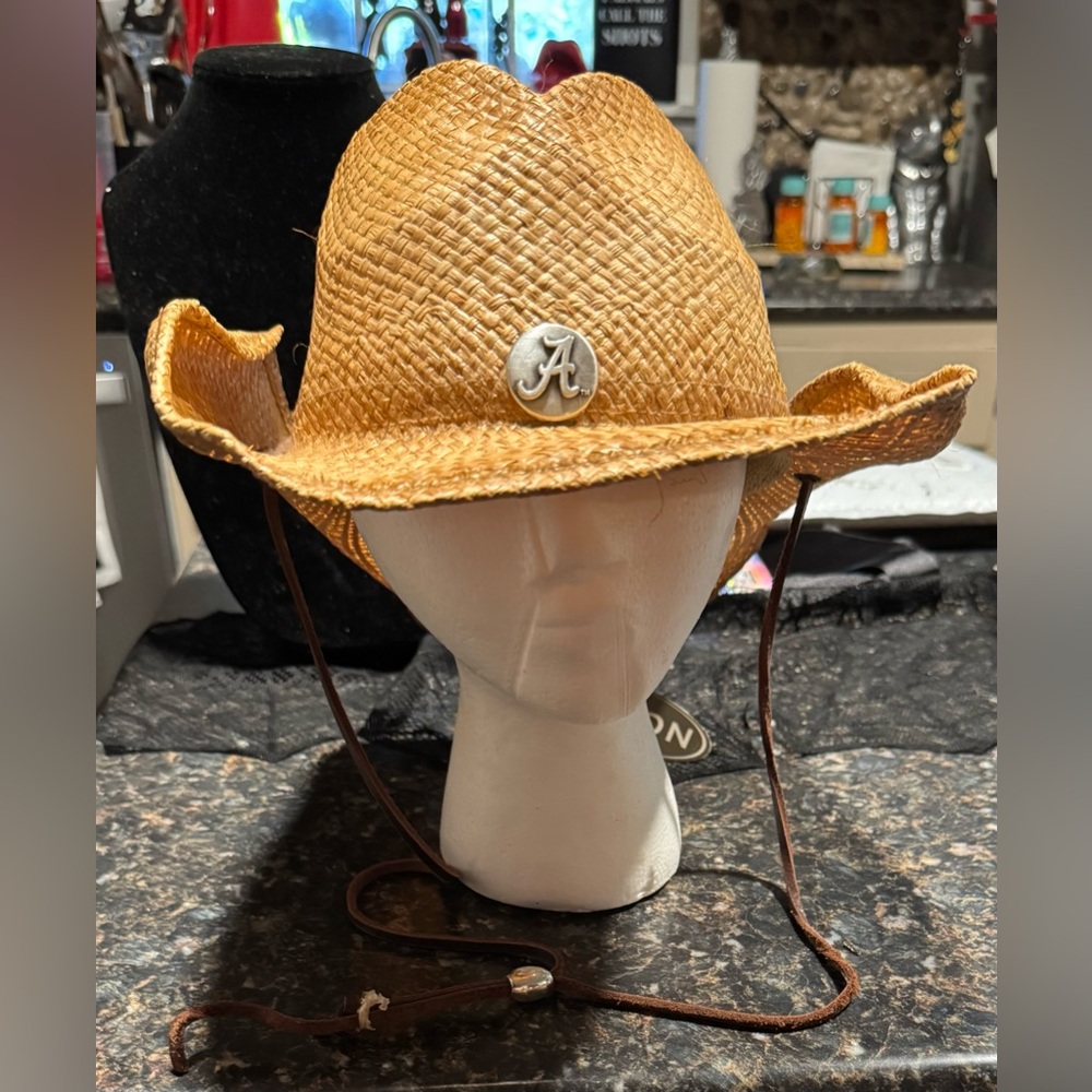Classic Tan Straw Cowboy Hat with Logo
